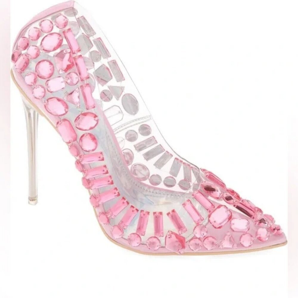Azalea Wang Stiletto Women's Pumps, Block Heels, Toe Crystal Heels - Picture 5 of 5